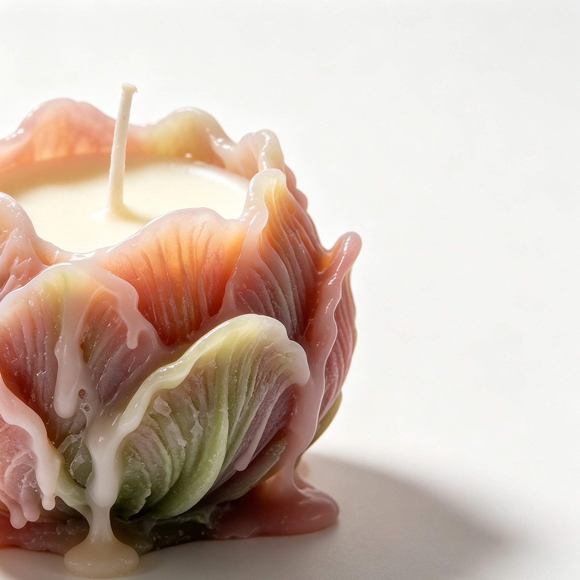 Close-up of floral scented candle with lotus design