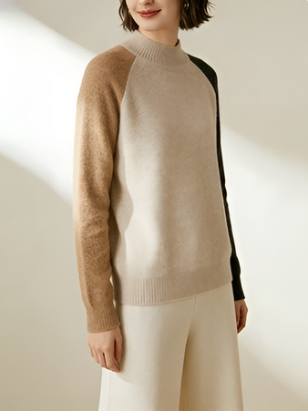 Locker geschnittener Pullover im lässigen Stil mit Milchtee-Farbblockmuster