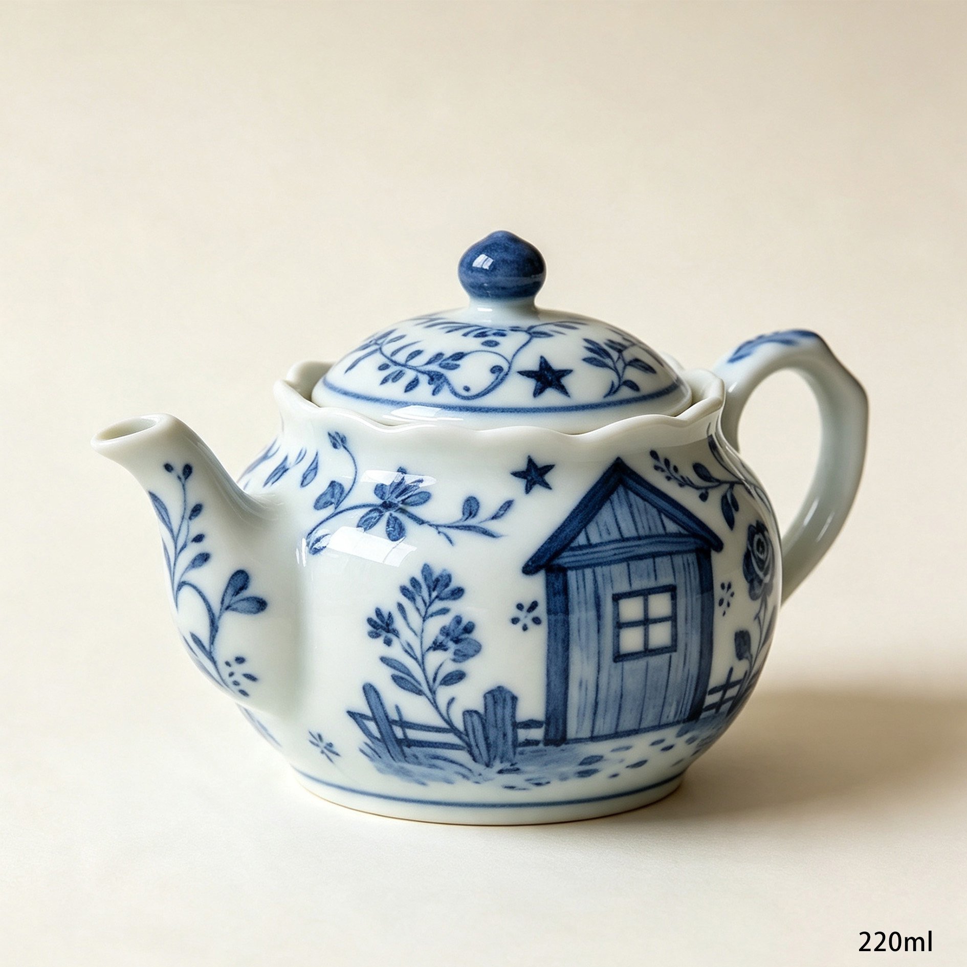 Handcrafted blue and white teapot for home decor