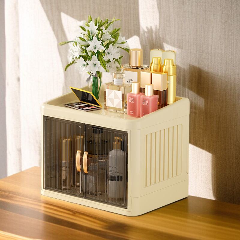 가정용 멀티 화장품 수납함 접이식 더블 도어 수납함 문구 스킨케어 멀티 수납함