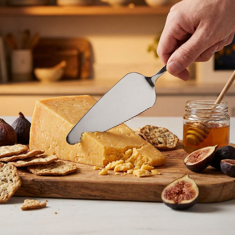 Serving a pizza slice with stainless steel triangular spatula