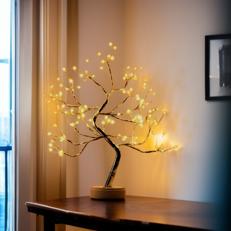 アップグレードタッチスイッチ銅線ライトツリー108球、家庭用祝日装飾に最適