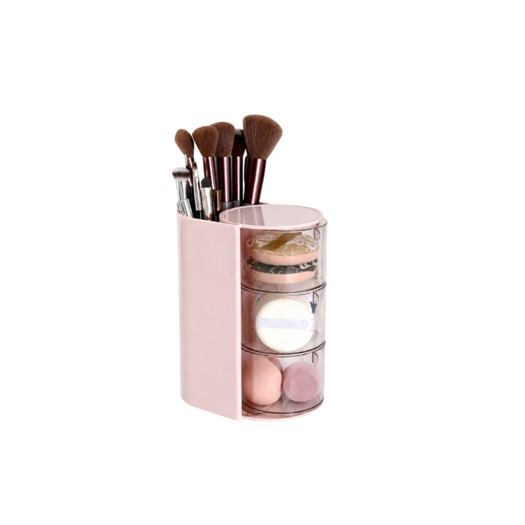 Vanity Desktop Rotating Puff & Makeup Brush Dustproof Storage Box