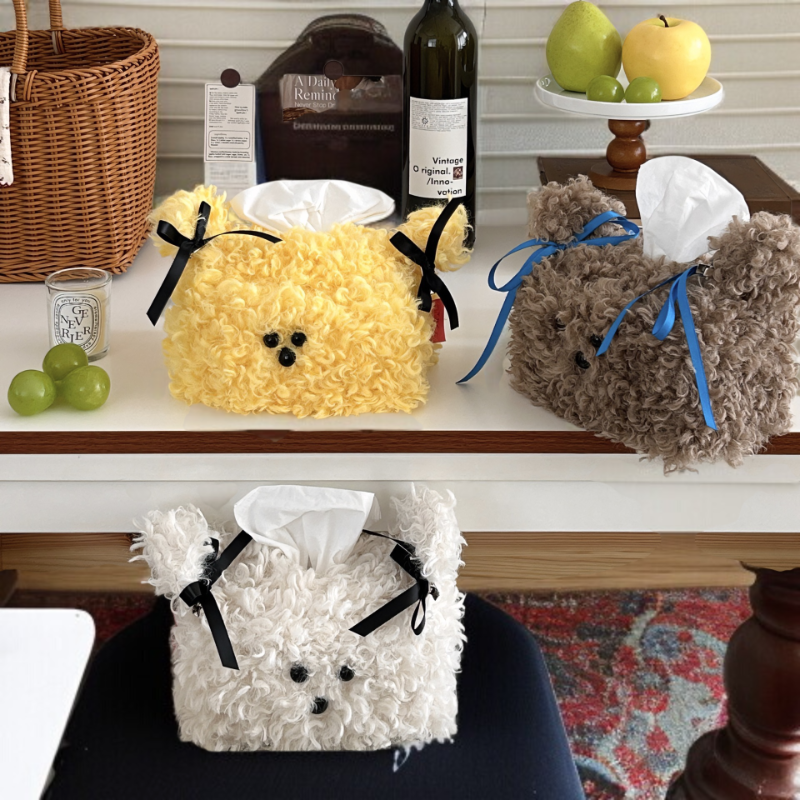 귀여운 강아지 티슈 케이스 여 가정용 거실 탁상 장식 뽀글이 귀여운 티슈 케이스