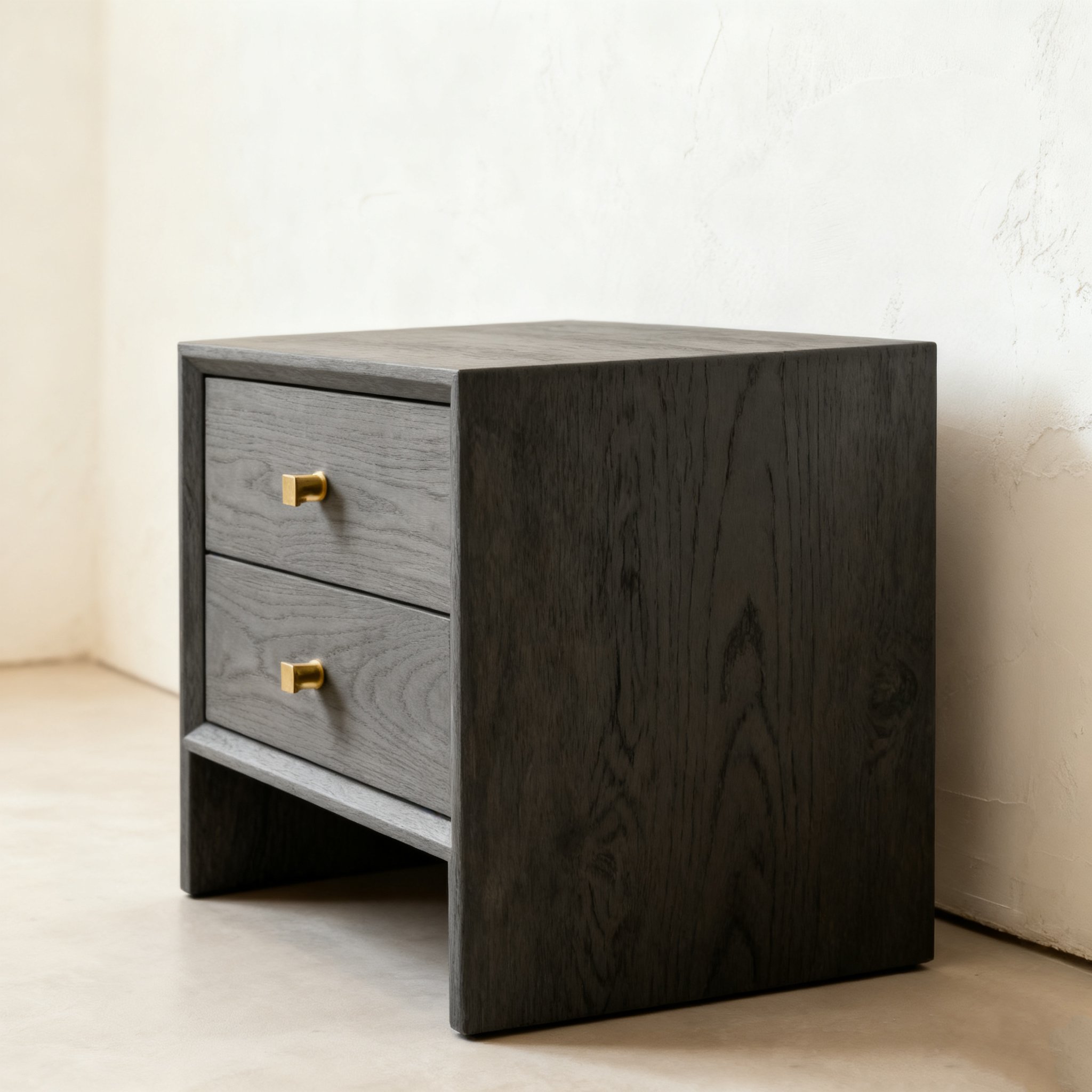 더블 서랍이 열려 있는 침실 사이드 테이블