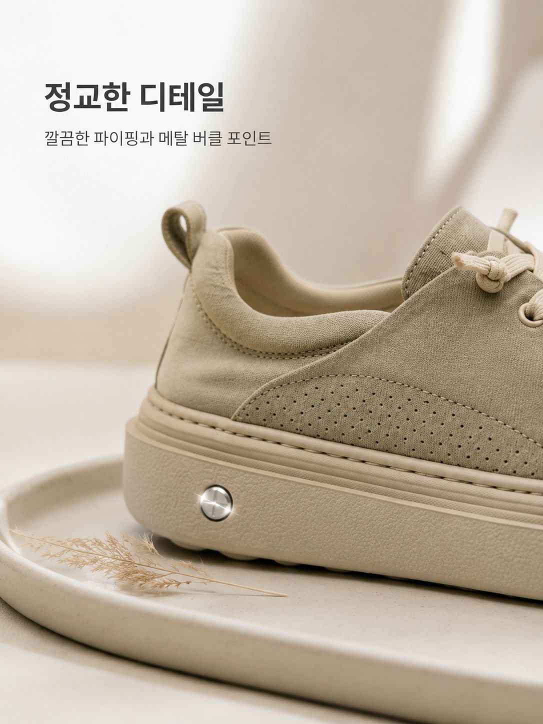 남성용 넓은 앞코 슈즈 소재 클로즈업
