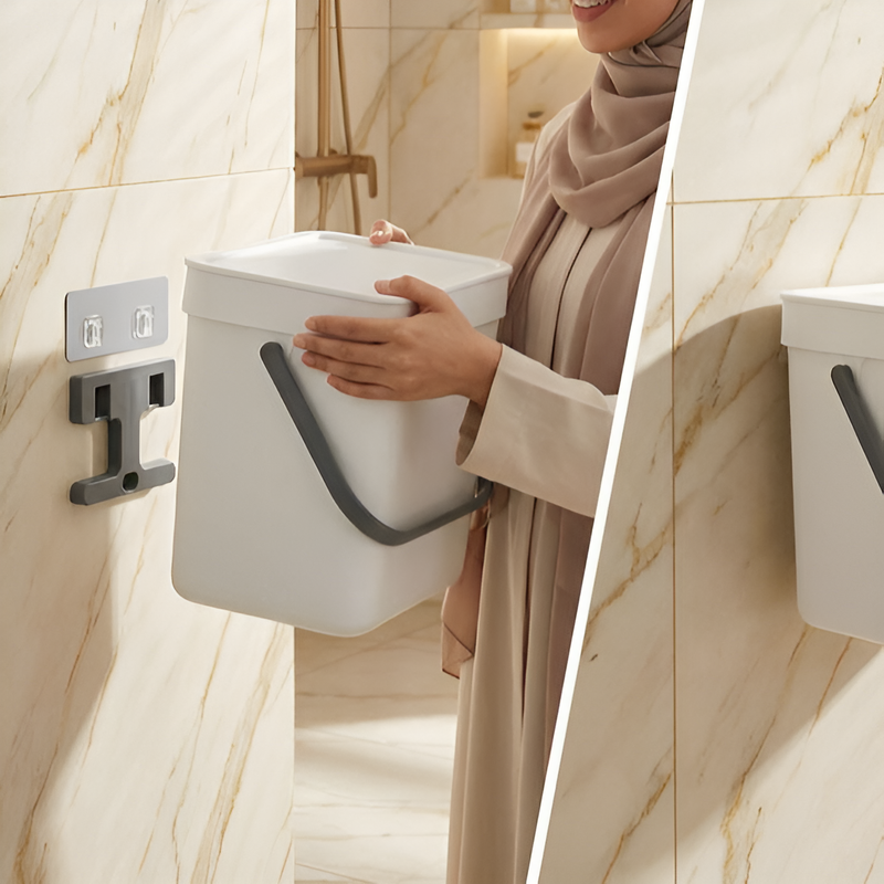 ถังขยะห้องน้ำแบบแขวนติดผนัง ไม่ต้องเจาะ มีฝาปิด ใช้ในห้องครัวและห้องน้ำได้