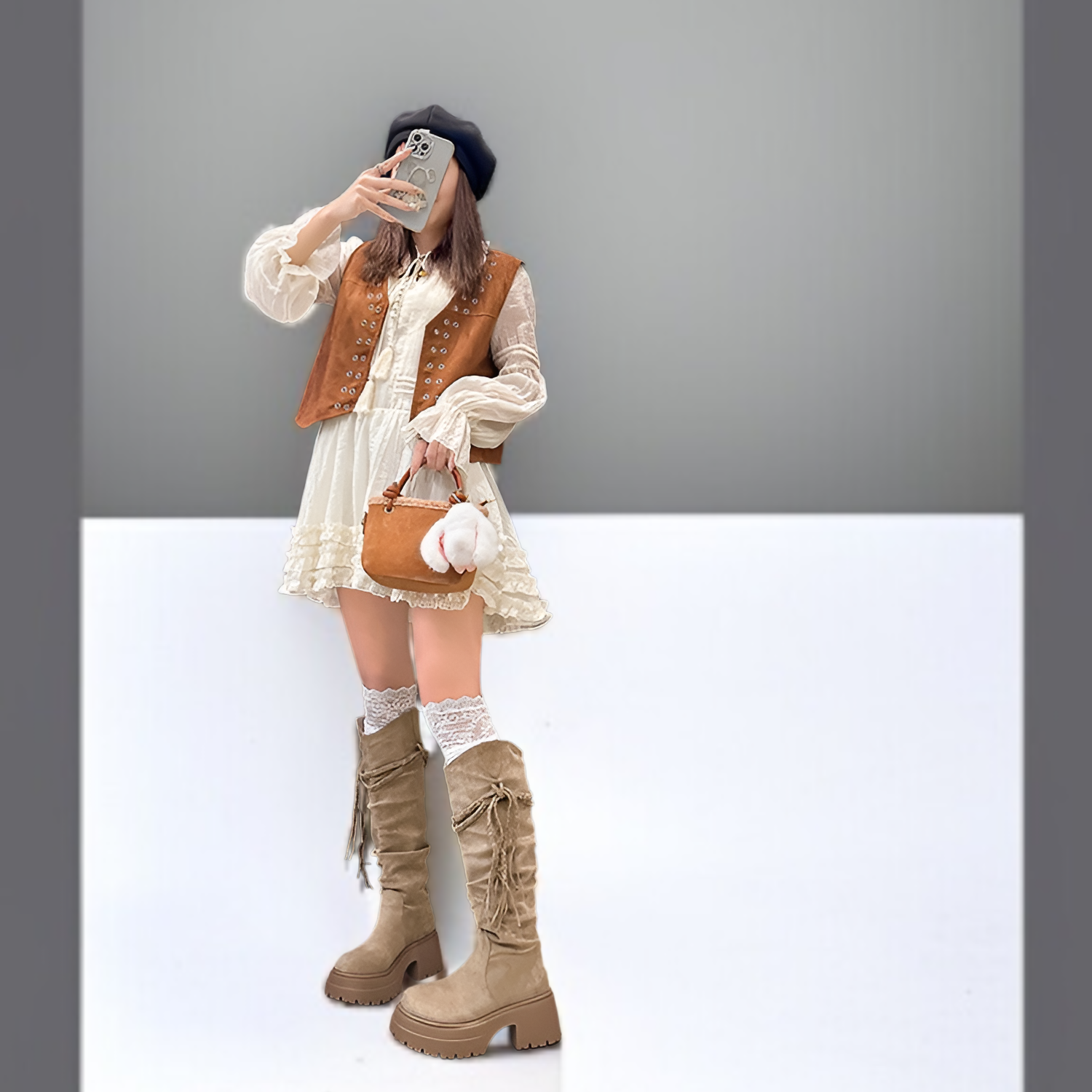 ウェイストランドスタイルのタッセル内側の高さを増やすウエスタンナイトブーツレディース秋冬レトロノースウェスト旅行着用ロングブーツ