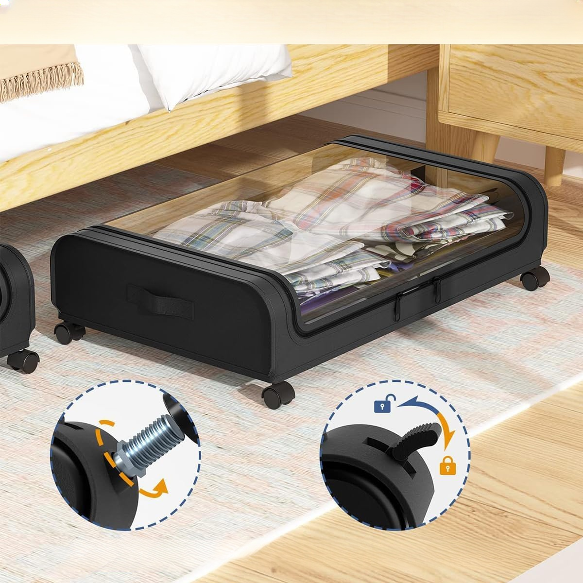 Caja de almacenamiento plegable de tela con ruedas