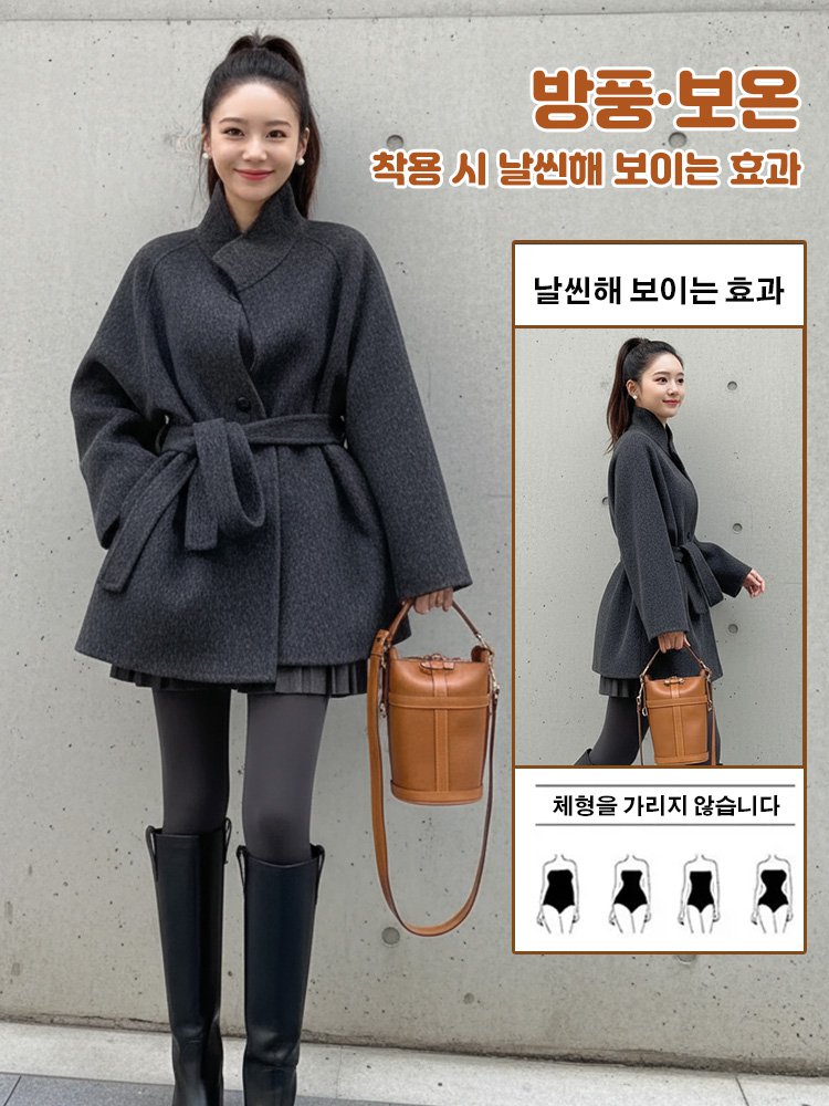 가을/겨울 고급 여성용 스탠드 칼라 울 코트