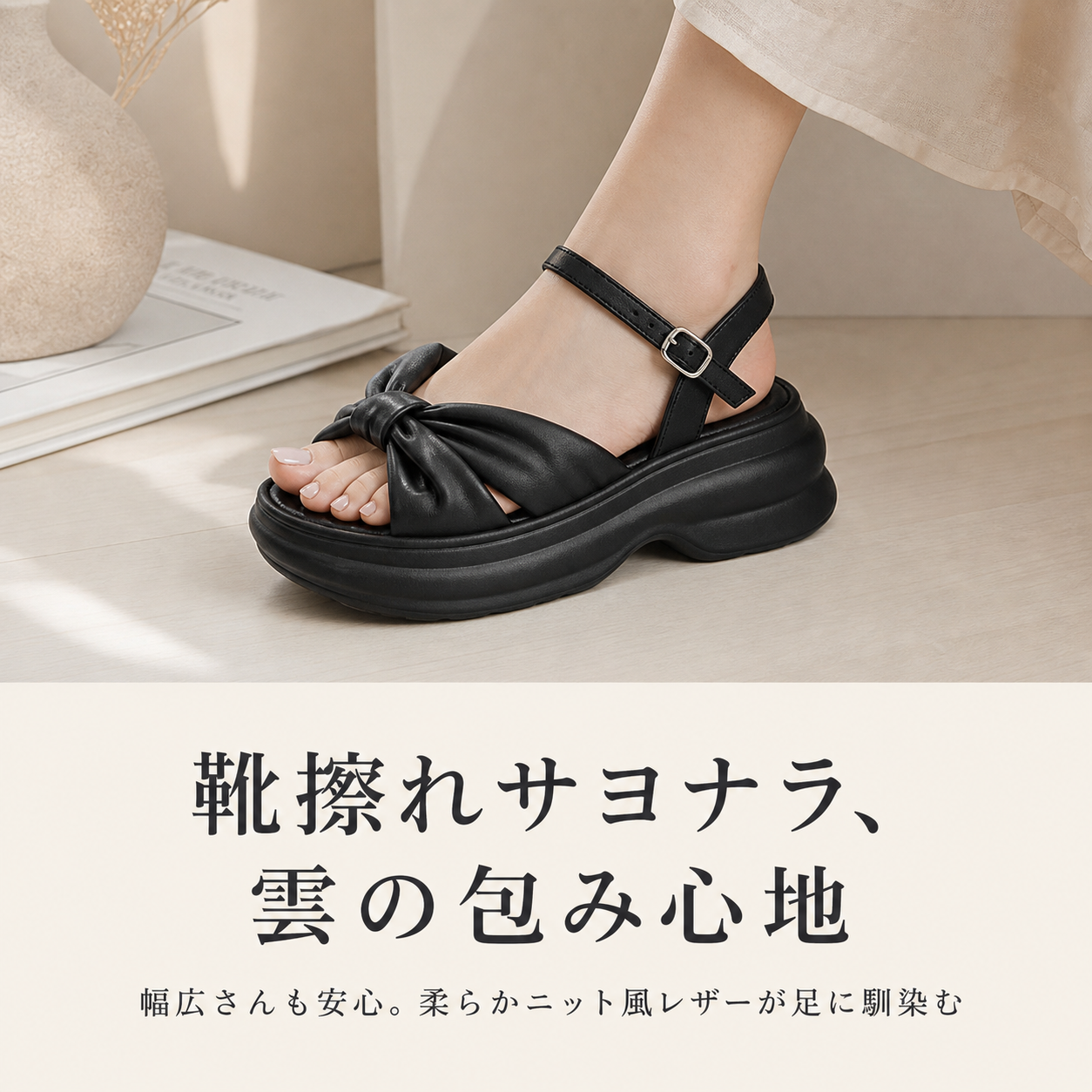 リボン飾り万能柔らかソール女性用サンダル