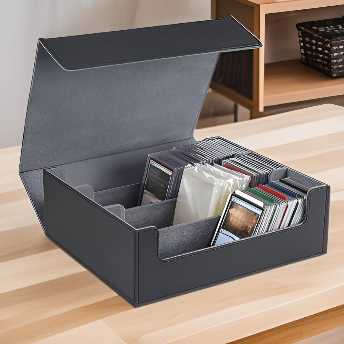 강력 자석이 내장된 대용량 디지몬 보드게임 카드 보관함 (PU 재질)