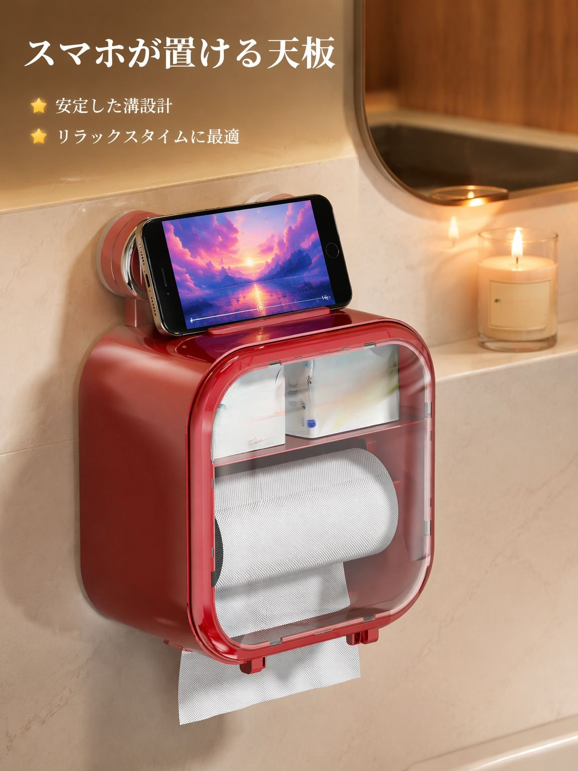 防水吸盤付きティッシュボックス