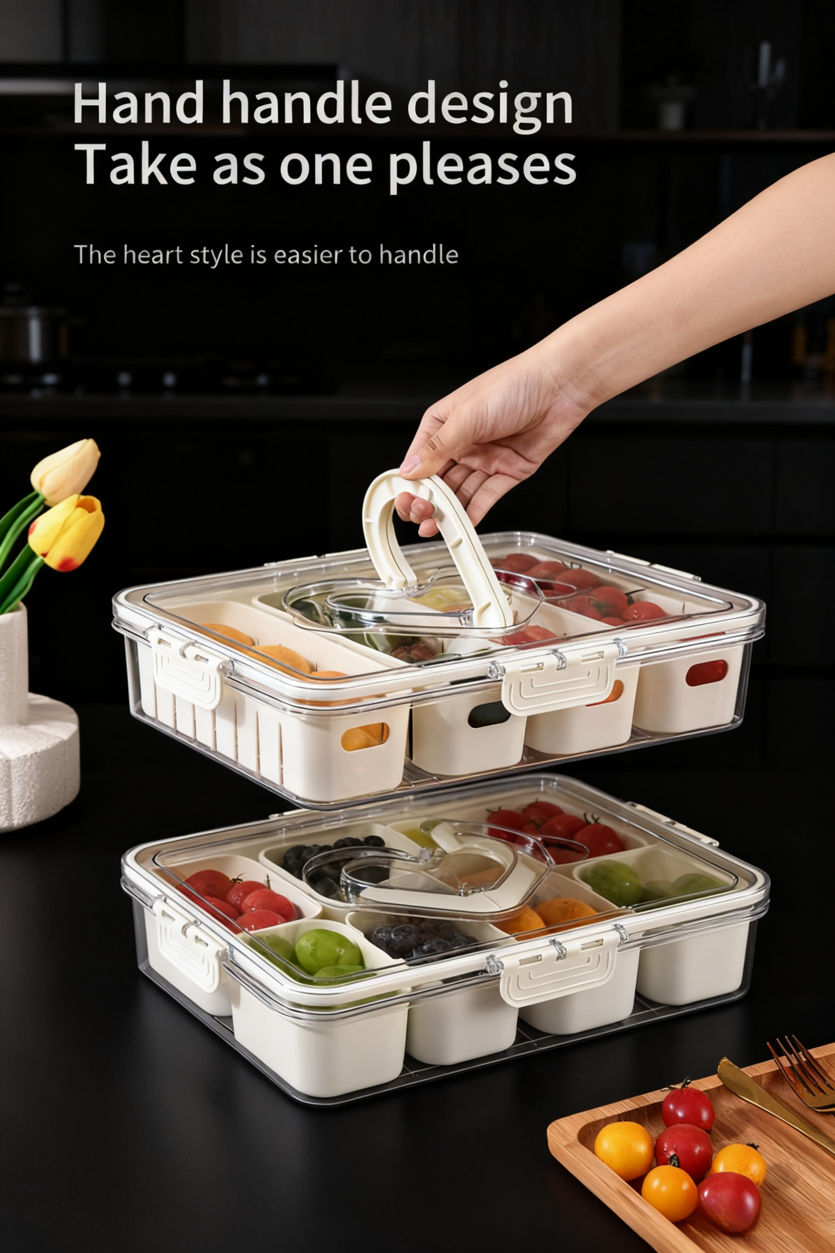 Close-up of heart-shaped food storage box with fresh fruits inside