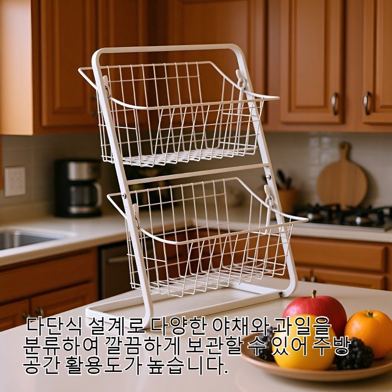 바닥에 세워 사용하는 다단식 가정용 야채 및 과일 보관 선반