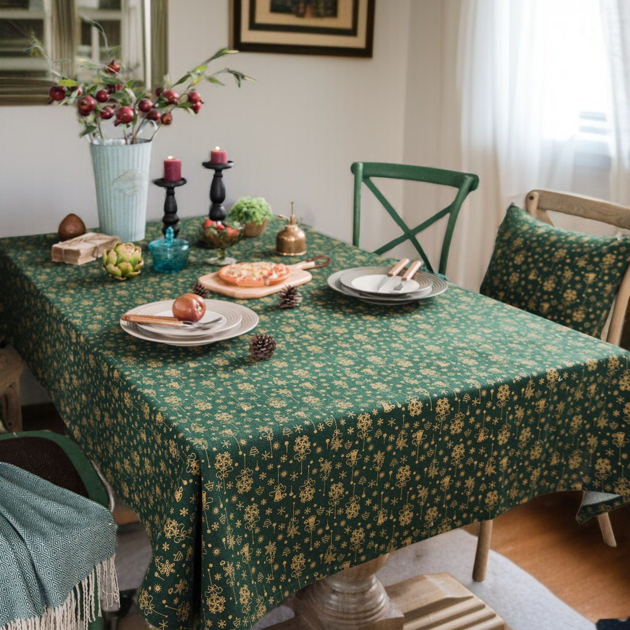 면 마 장방형 크리스마스 다림질 식탁보