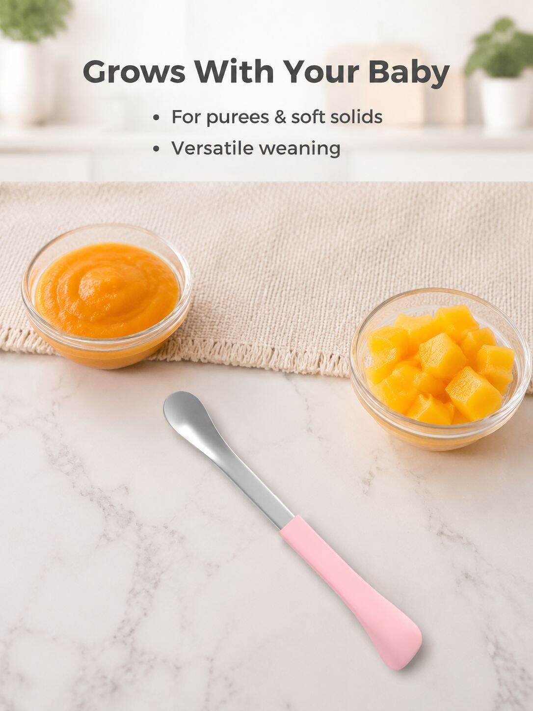 Stainless Steel Baby Spoon with Silicone Sleeves on Both Ends, Safe Feeding Spoon