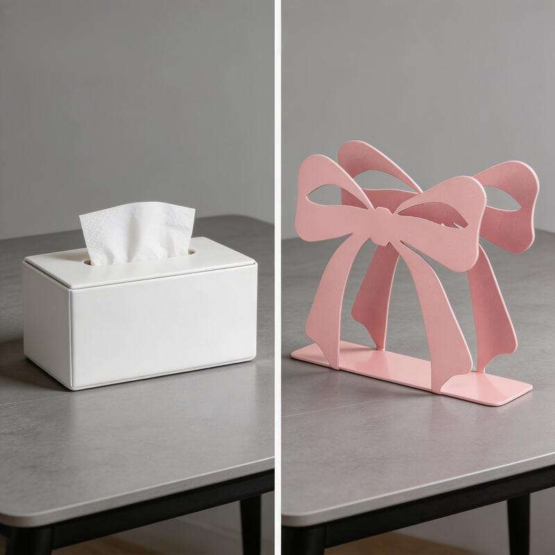 Pink Bow Metal Napkin Holder, Tabletop Decorative Tissue Dispenser for Parties and Kitchen