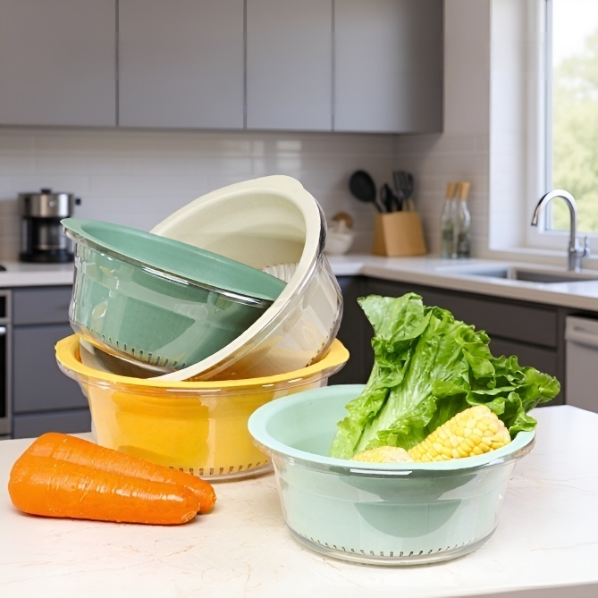 Multi-purpose round drain basket on countertop