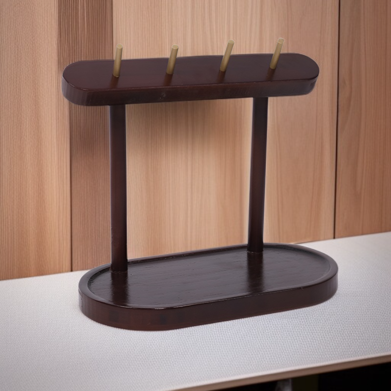 多機能木製キースタンド キーフック カードホルダー 携帯電話収納付き