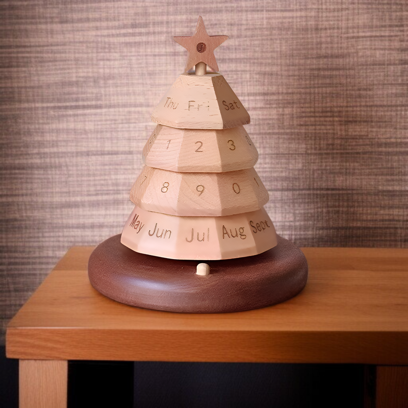 クリスマスツリーカレンダー、クリスマスデコレーション、木製テーブル、ミニクリスマスツリー、カウントダウンカレンダー、オーナメント、回転式パーペチュアルカレンダー、デコレーションカレンダー、クリスマスの