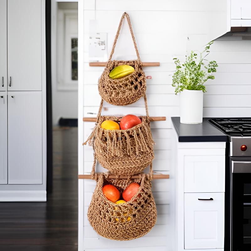 노르딕 스타일 손으로 짠 보헤미안 벽걸이 바구니 