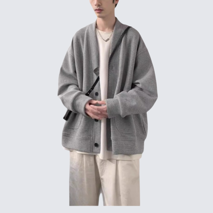 男士連帽抓絨內裡開襟外套保暖款