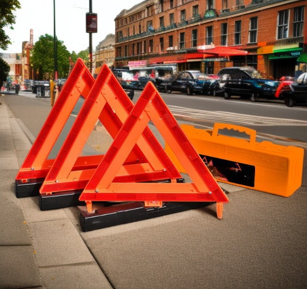 Portable emergency warning triangle sign for autos