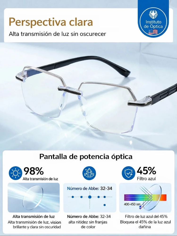 Gafas para presbicia con gran marco, ultraligeras, con filtro de luz azul y diseño antifatiga