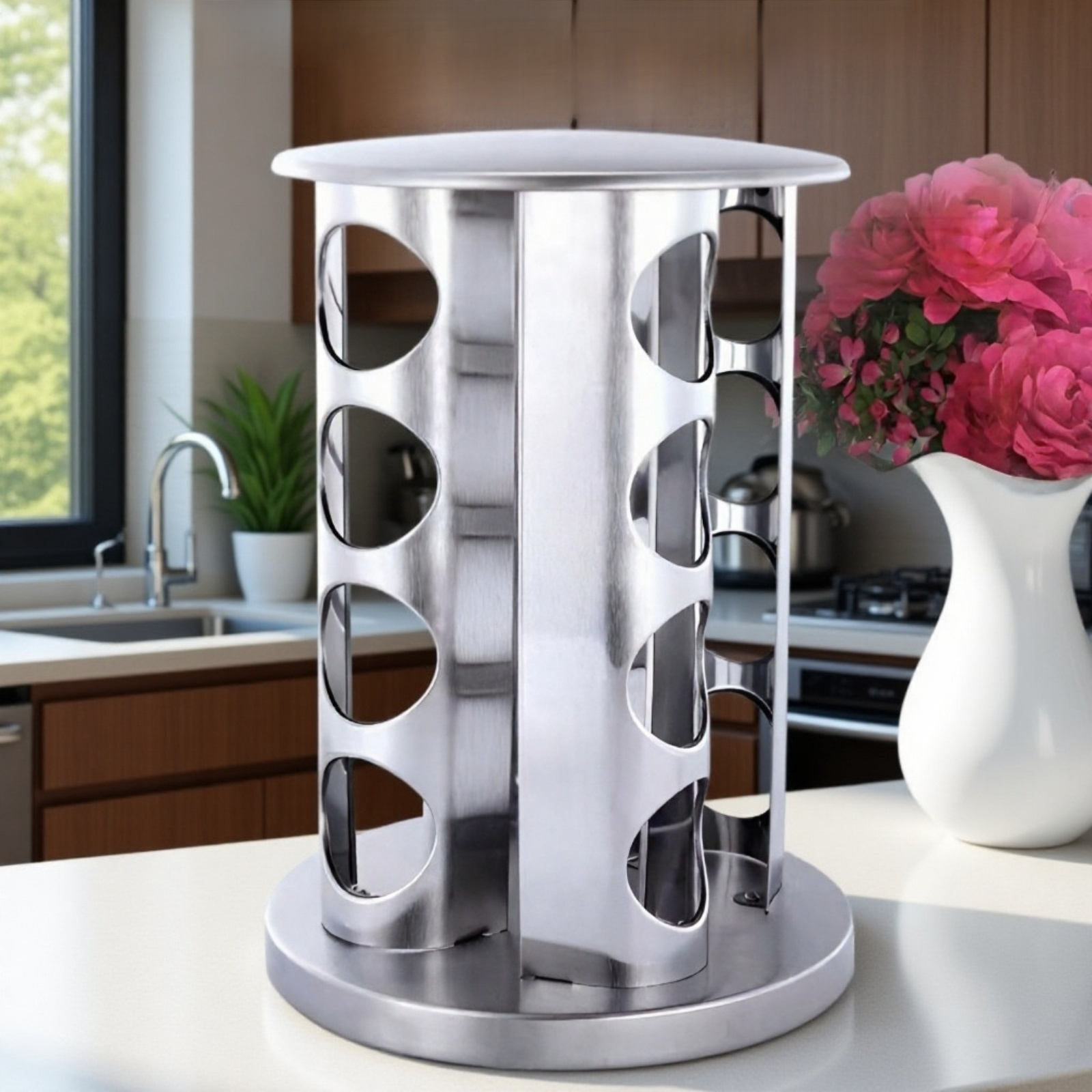 회전 가능한 스테인리스 스틸 양념통 선반