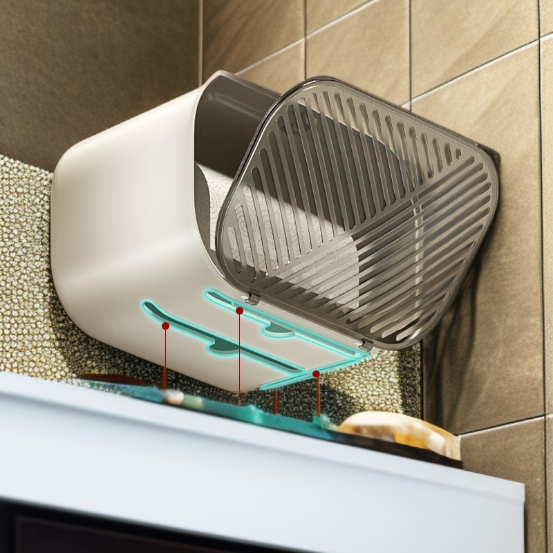 욕실 펀치 프리 벽걸이 티슈 케이스 방진 방수 다용도 수납 선반