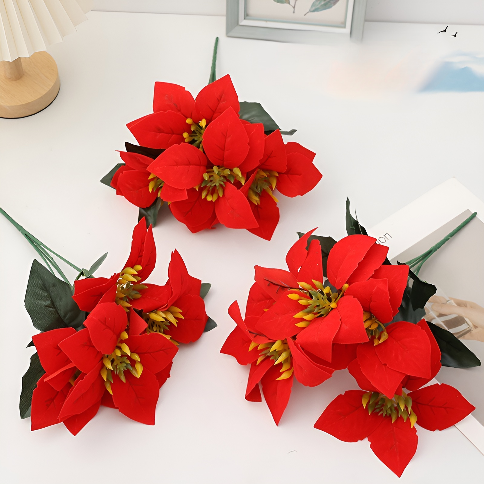 一品紅家居裝飾仿真花束擺設