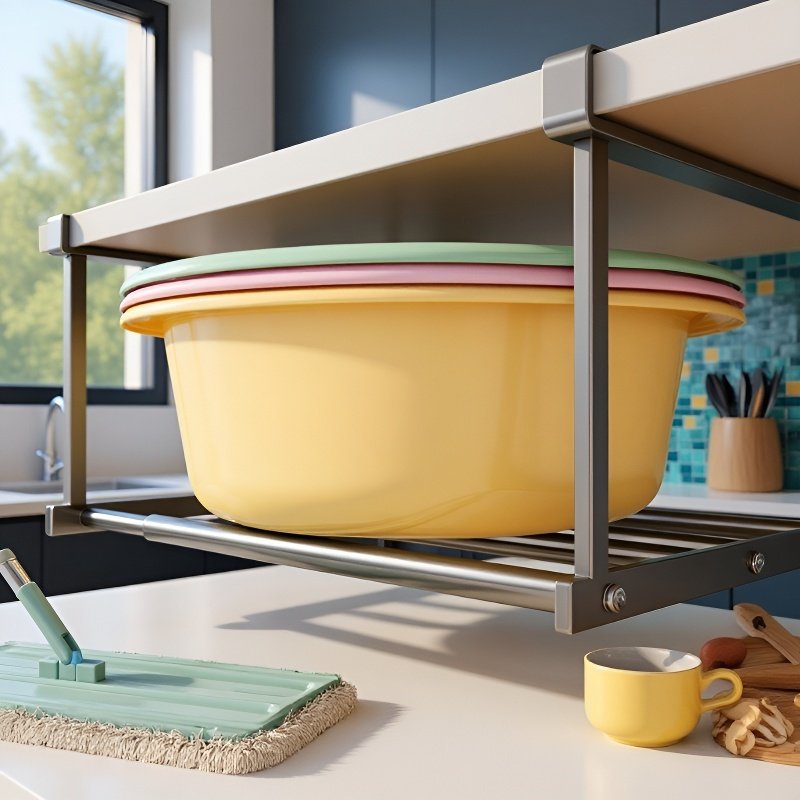 浴室懸浮掛式收納置物架 臉盆收納架可伸縮免打孔收納置物架放盆架子洗臉盆收納架