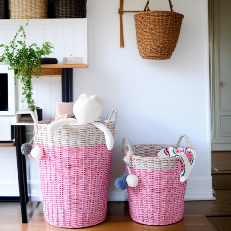 Cesta de almacenamiento simple de imitación ratán para ropa sucia