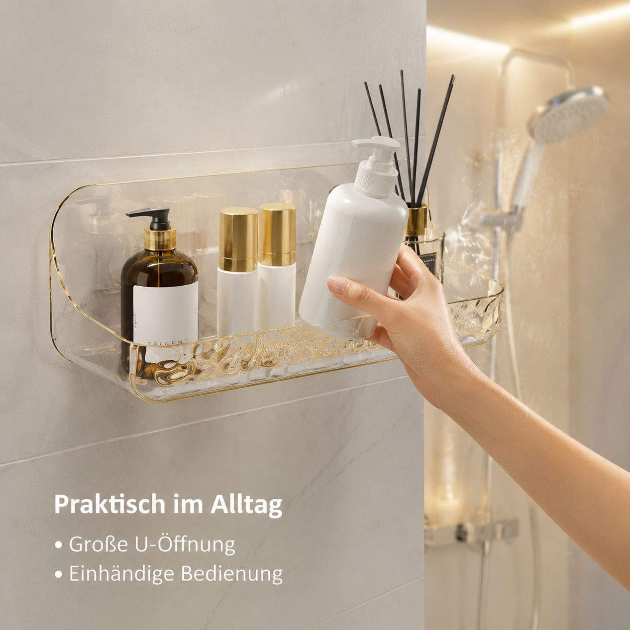 Wandmontiertes Acrylregal fürs Badezimmer