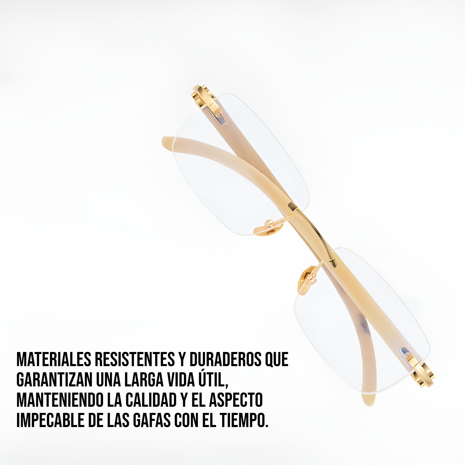 Gafas de lectura antifatiga sin marco con forma de cuerno sobre libro