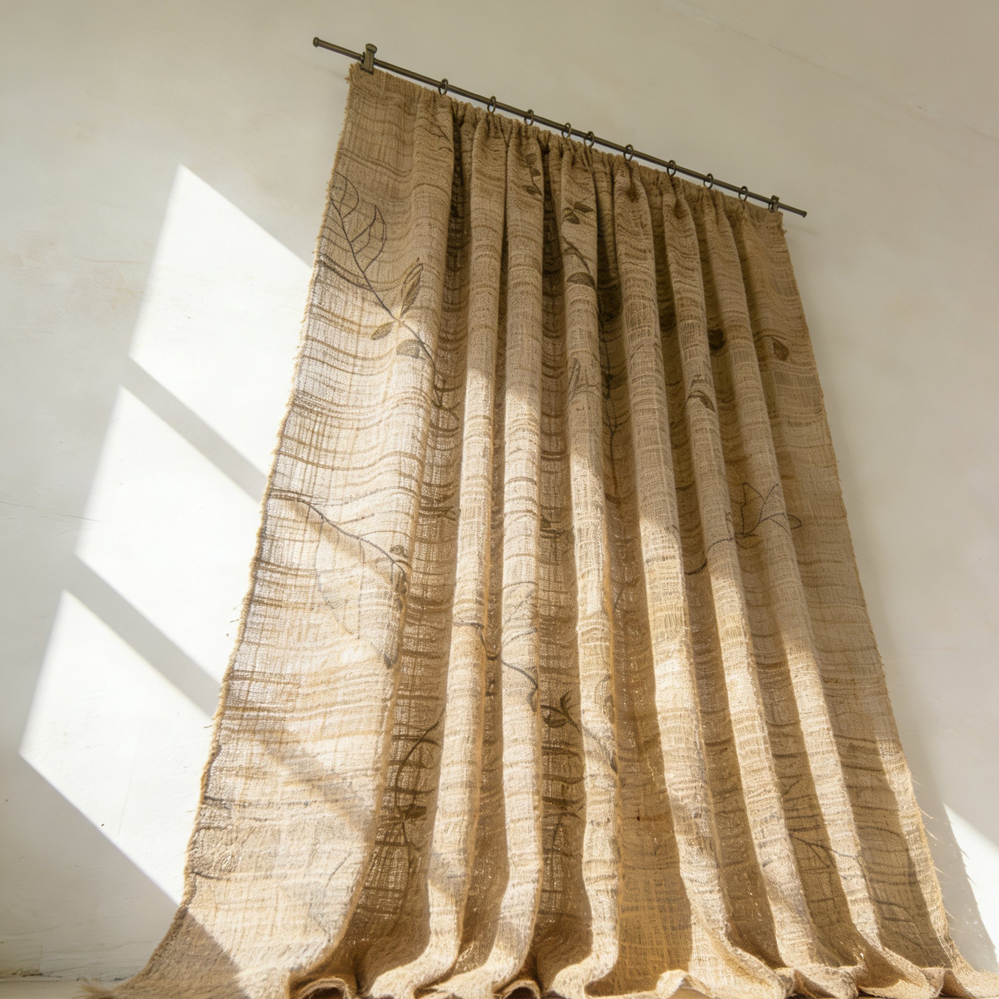 Detalle de la textura de la fibra de yute en cortinas artesanales