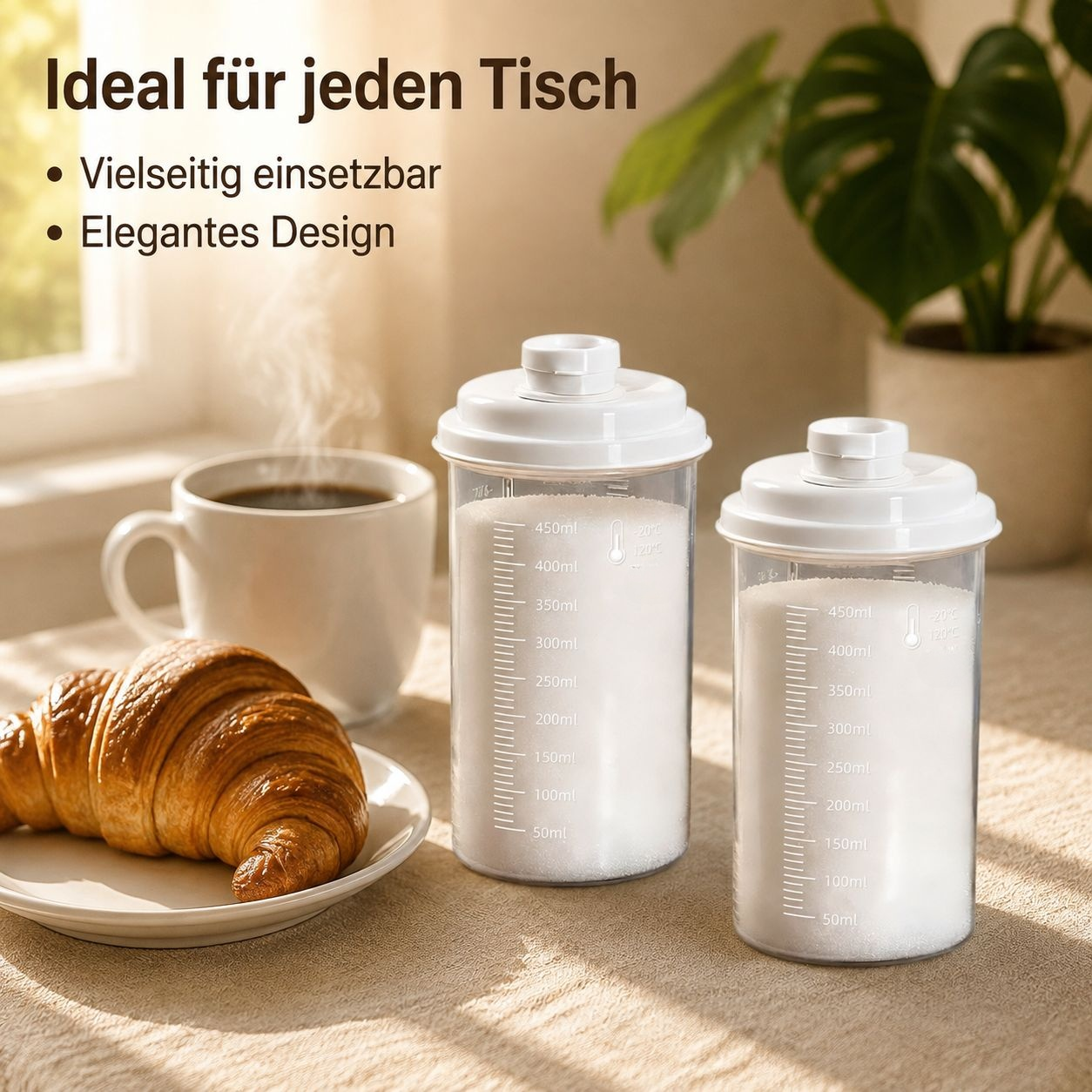 Luftdichte Vorratsdose mit Streuer für Zucker aus lebensmittelechtem Kunststoff