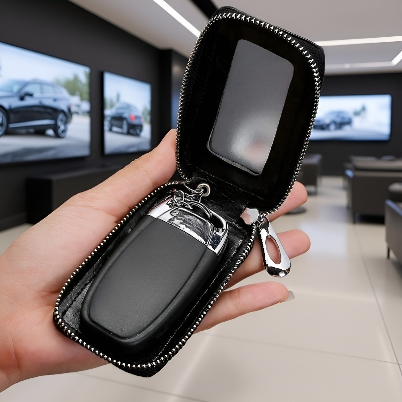 حافظة مفاتيح سيارة مع نافذة مرآة، تصميم كلاسيكي، مناسبة لجميع السيارا
