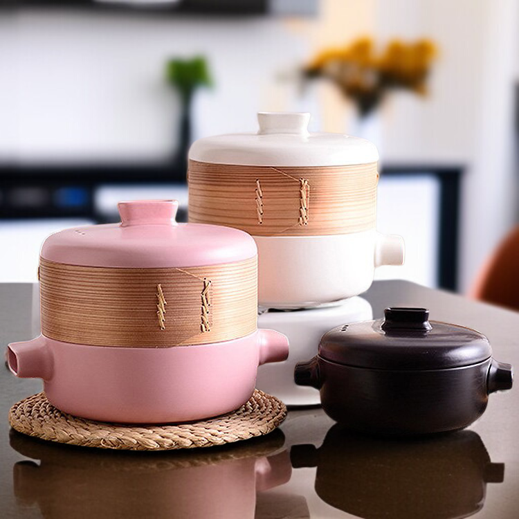 家庭用上部蒸気下部調理シチュー鍋セラミック蒸し器スープ耐熱キャセロール蒸し器キャセロール上部蒸気下部調理