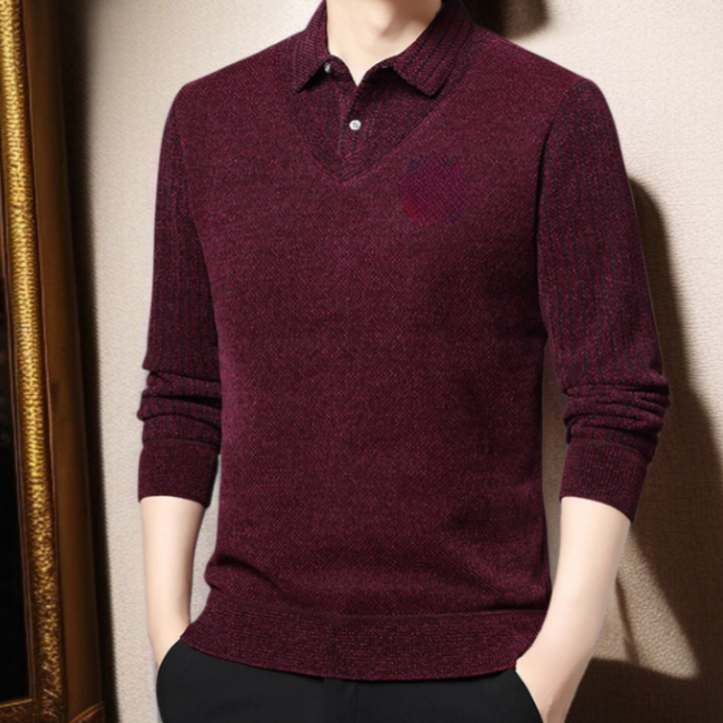 남자 니트 가짜 투피스 기모 도톰 기모 터틀넥 니트 중년 아빠 니트 상의