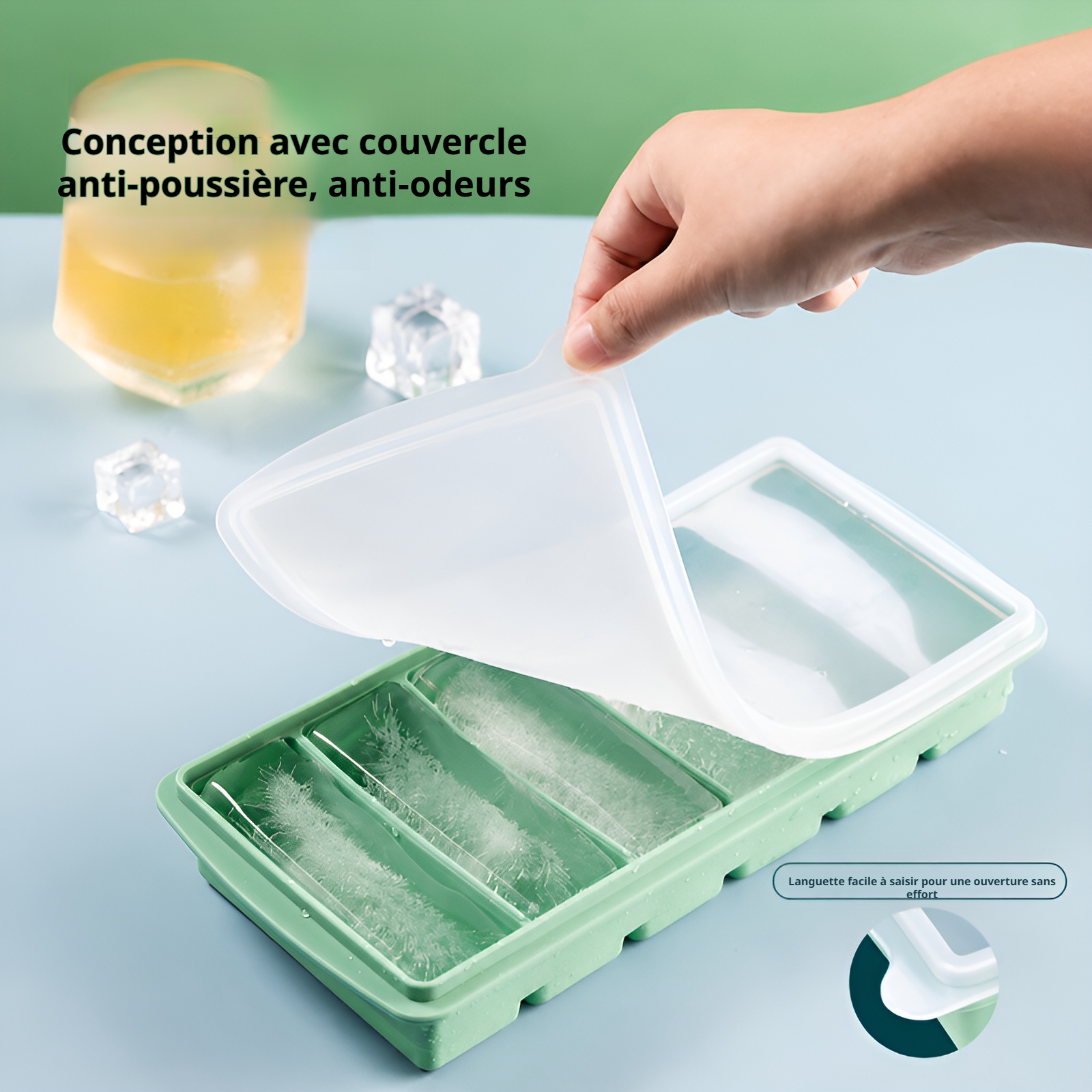 Moule à glaçons longue barre avec couvercle pour usage domestique, congélation rapide
