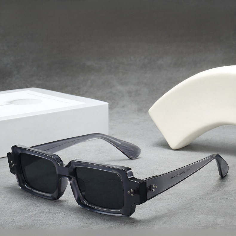 メンズ・サングラス スクエアリベットサンスクリーンサングラス 長方形サングラス