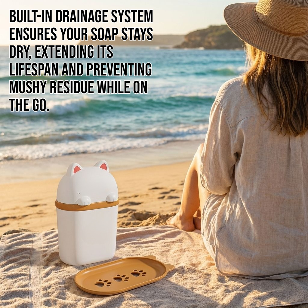Travel-friendly portable soap storage box with sealed lid for draining.