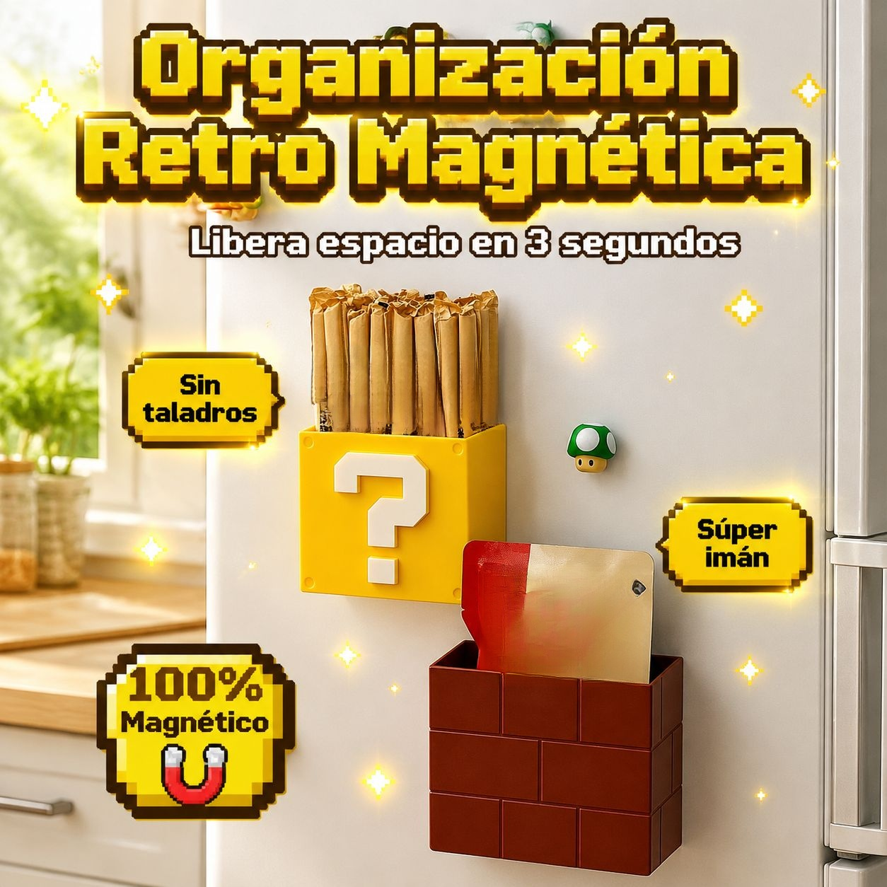 Portalápices magnético multifuncional, estilo retro de píxeles, apto para nevera