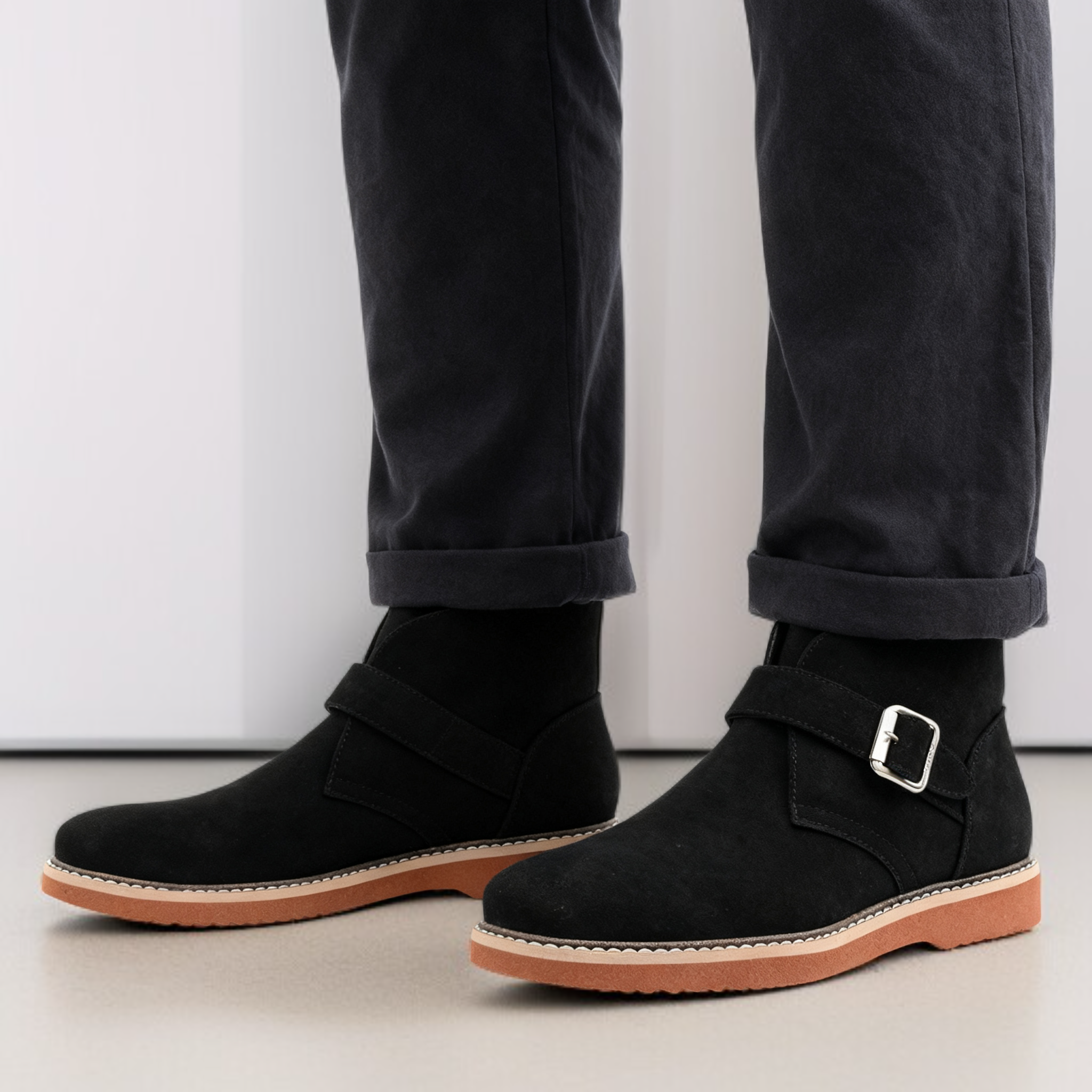 メンズメタルバックルレトロローヒールブーツ