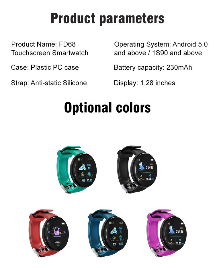 D18 Heart Rate and Blood Pressure Monitoring Sports Watch