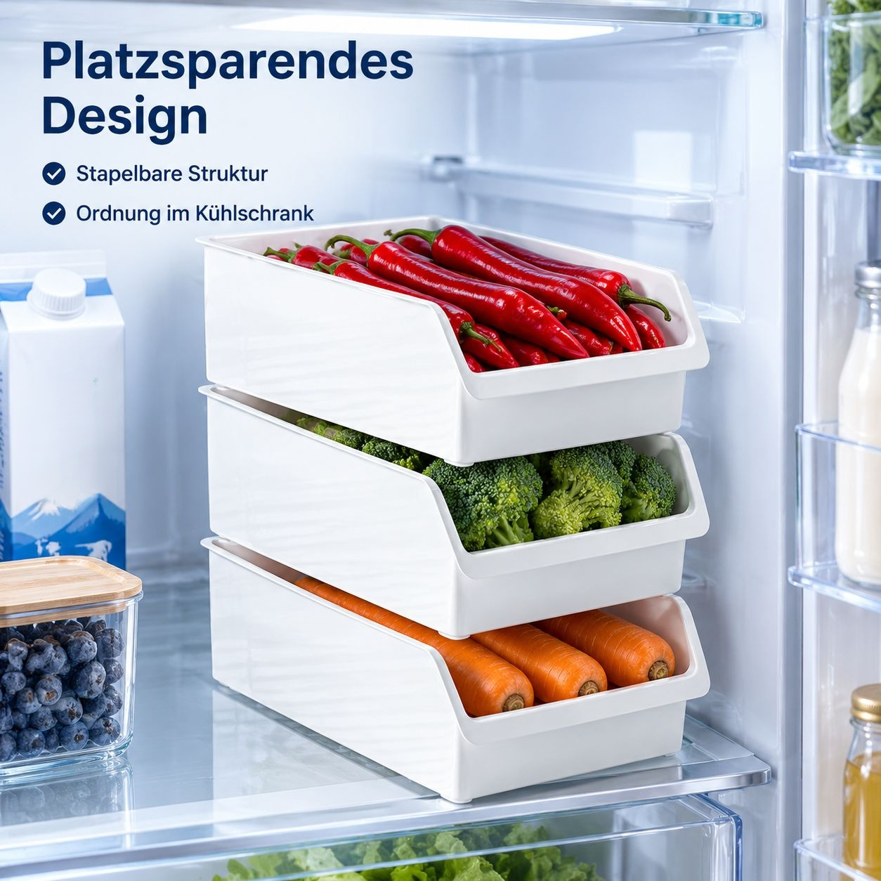 Transparenter Kühlschrank Organizer Schublade für Obst Gemüse Eier Kunststoff