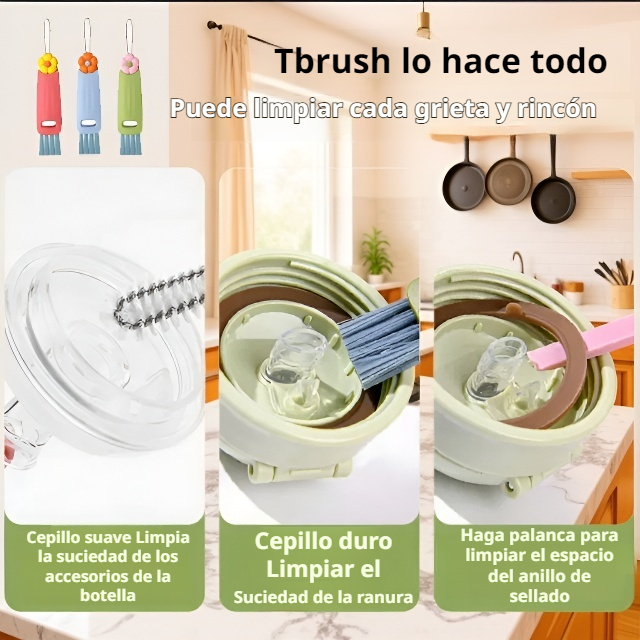 Cepillo de vaso multifuncional 3 en 1 con diseño de flor