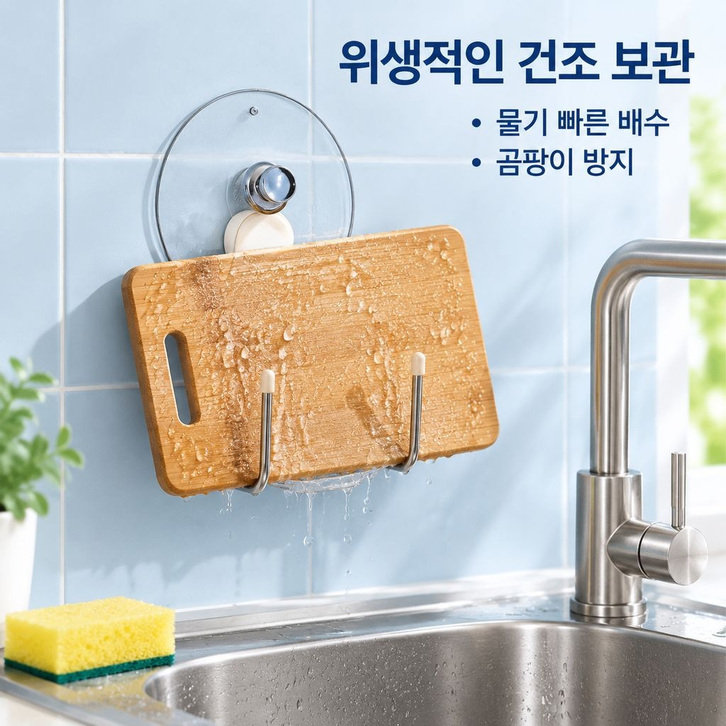 주방 도마 수납 다기능 무타공 벽걸이 거치대
